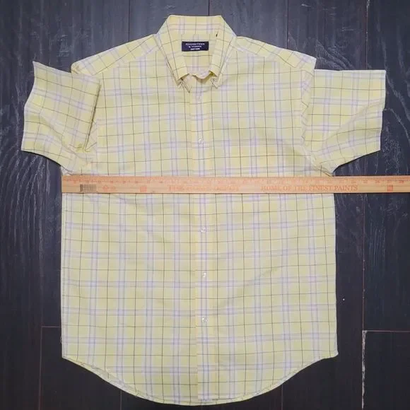 ROUNDTREE & YORKE Easy Care Shirt Mens M Yellow Plaid Short Sleeve Butto… - Picture 7 of 11